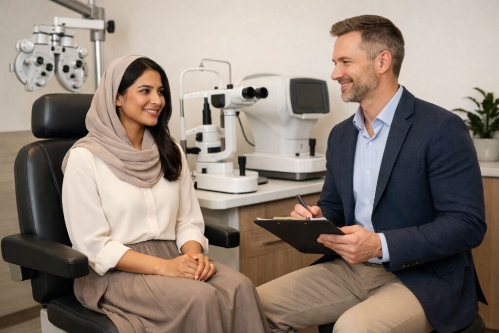 An illustrative image of a eye consultation session