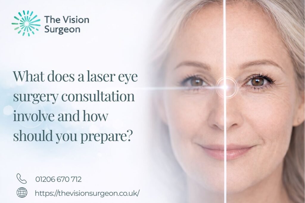 What does a laser eye surgery consultation involve and how should you prepare The Vision Surgeon