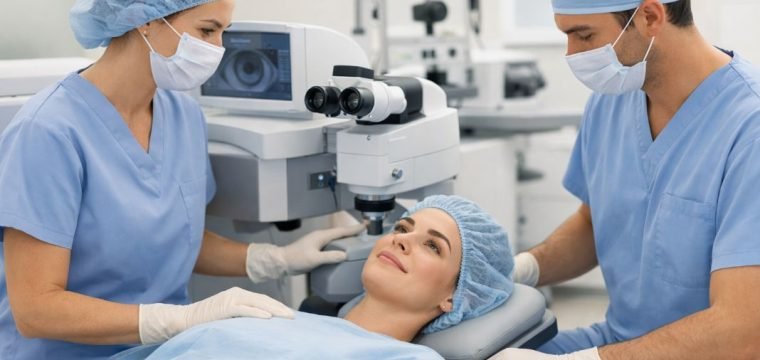 An illustrative image of a patient being calmly prepared for LASIK surgery