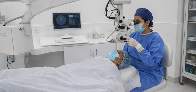 Lens Replacement Patient Preparation In Chair - illustrative Image
