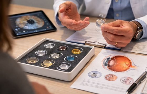 An illustrative image of sample intraocular lens and implantable contact lens models